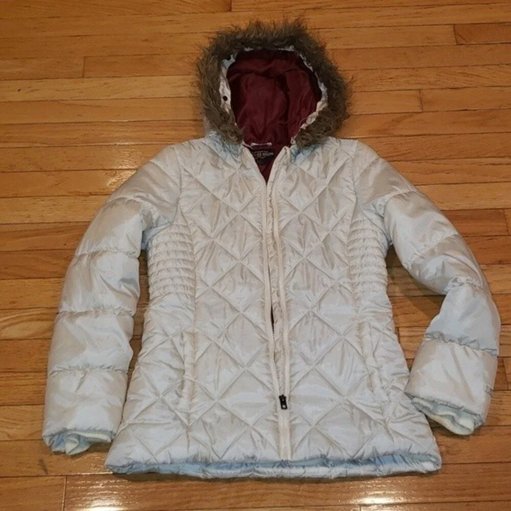 Lucky Brand Packable Down Puffer Jacket White Coat Hooded Youth Size XL.